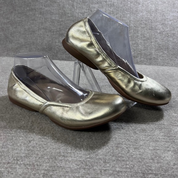 ABEO Tilly Gold Leather Ballet Flats Comfort Slip On Shoes - Picture 1 of 8
